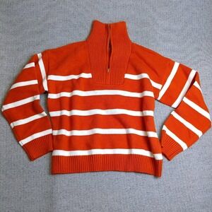 Unbranded Quarter Zip Sweater Womens XL Orange Striped Ribbed Knit Pullover